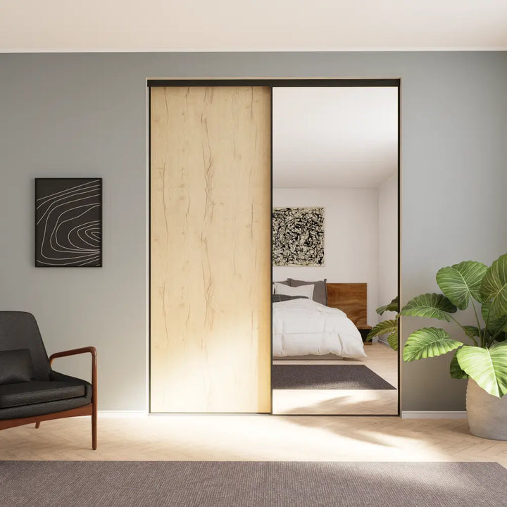 Eikenhouten & spiegel schuifdeuren | op maat |  2 - 5 deurs