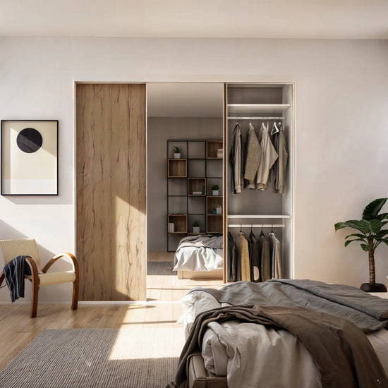 Donker eikenhouten schuifdeurkast met spiegel | op maat |  2 - 5 deurs