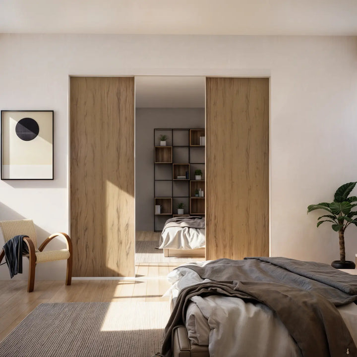 Donker eikenhouten schuifdeurkast met spiegel | op maat |  2 - 5 deurs