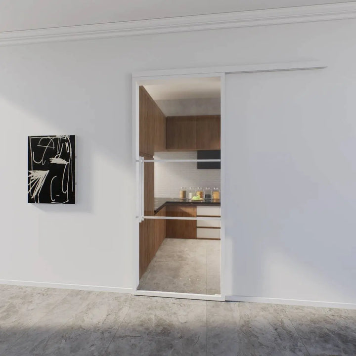 Enkele glazen schuifdeur | Helder glas | Drievlaks met greep