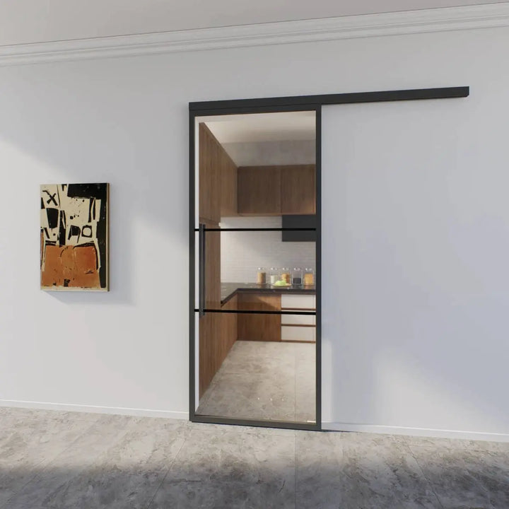 Enkele glazen schuifdeur | Helder glas | Drievlaks met greep