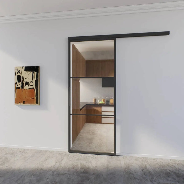 Enkele glazen schuifdeur | Helder glas | Drievlaks