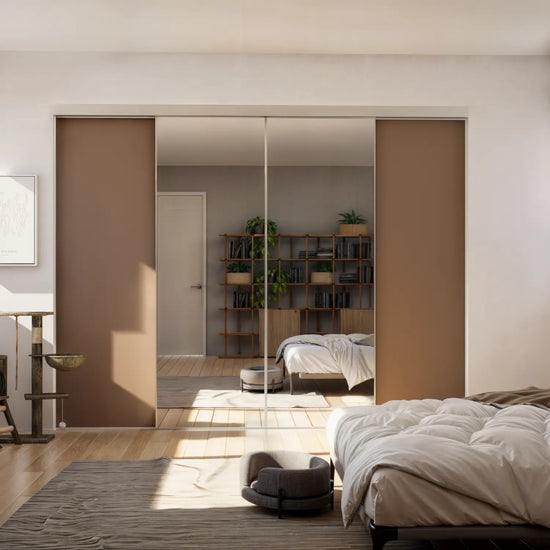 Grote taupe schuifdeurkast met spiegel | op maat |  2 - 5 deurs