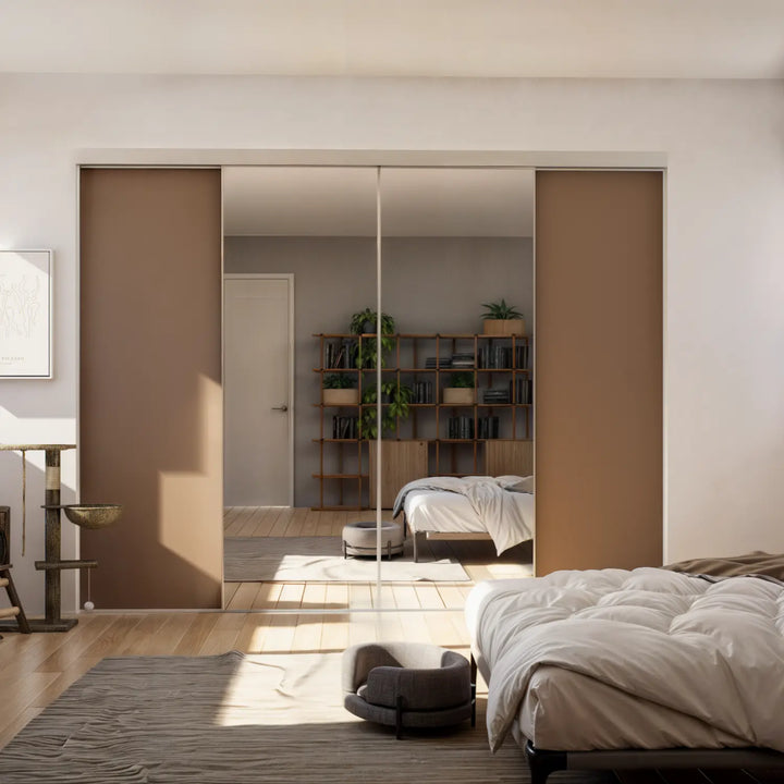 Grote taupe schuifdeurkast met spiegel | op maat |  2 - 5 deurs