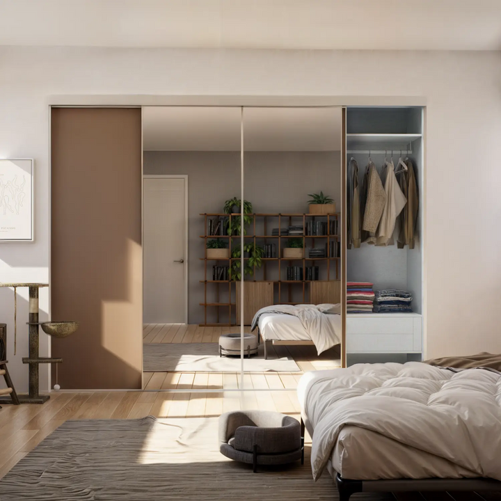 Grote taupe schuifdeurkast met spiegel | op maat |  2 - 5 deurs