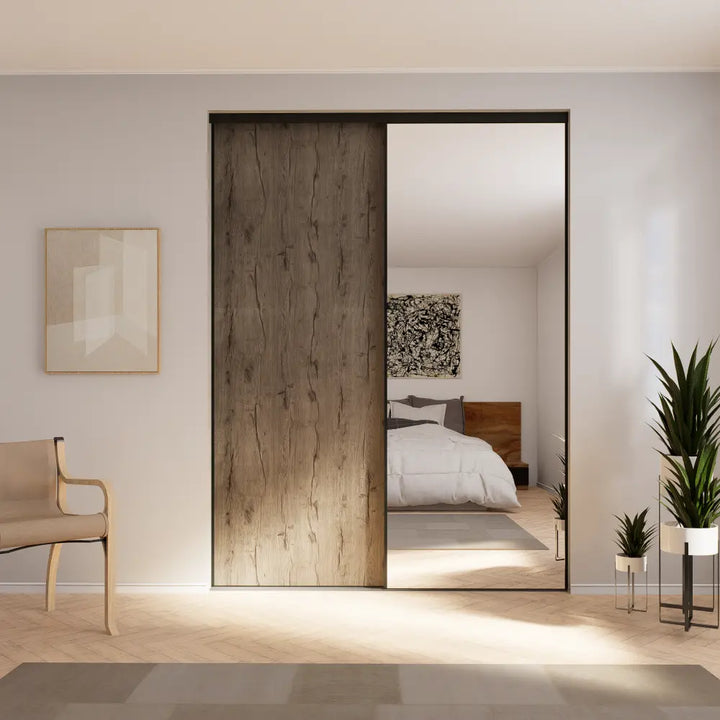 Vergrijsd eikenhouten & spiegel schuifdeuren | op maat |  2 - 5 deurs