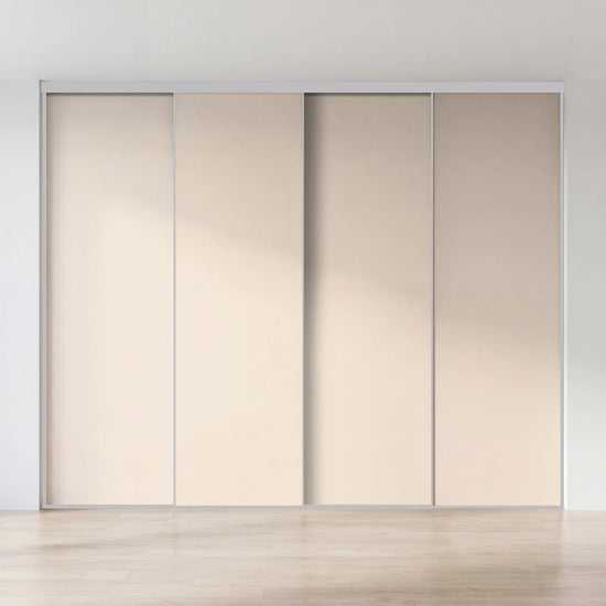 Beige schuifdeurwand op maat met 4 deuren en aluminium profiel