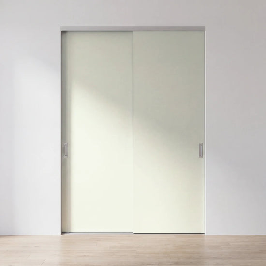 Mintgroen paneel schuifdeur op maat, vlak, met 2 deuren en aluminium profiel