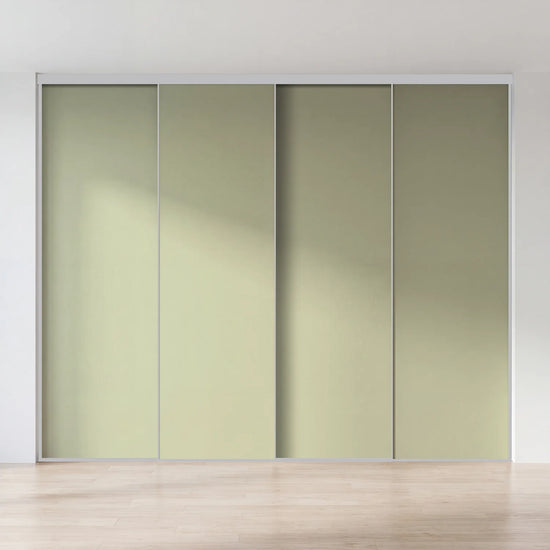 Olijfgroene schuifdeurwand op maat met 4 deuren en aluminium profiel