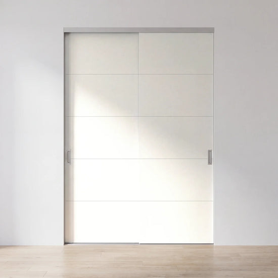 Wit paneel schuifdeur op maat, horizontaal gelijnd, met 2 deuren en aluminium profiel