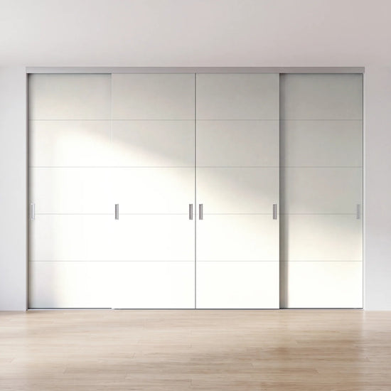 Wit paneel schuifdeur op maat, horizontaal gelijnd, met 4 deuren en aluminium profiel