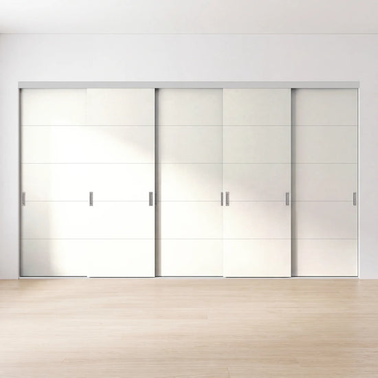 Wit paneel schuifdeur op maat, horizontaal gelijnd, met 5 deuren en aluminium profiel