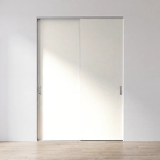 Wit paneel schuifdeur op maat, vlak, met 2 deuren en aluminium profiel