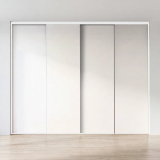 Witte schuifdeurwand op maat met 4 deuren en wit profiel