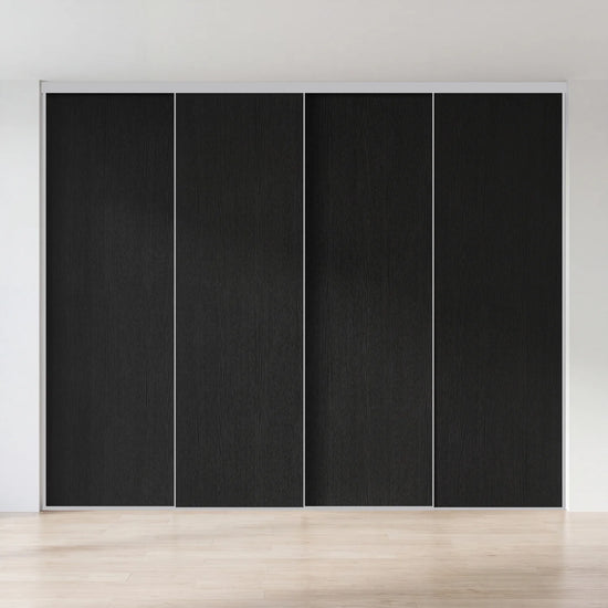 Zwart houten schuifdeurwand op maat met 4 deuren en aluminium profiel